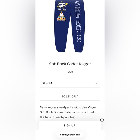 John Mayer SOB ROCK Dream Cadet Tour Merch Navy Sweatpants Joggers - Picture 10 of 10